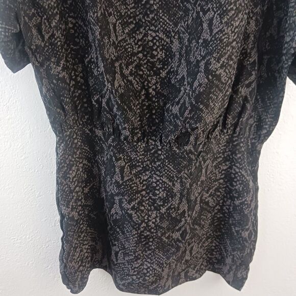 Parker short sleeve snake print black blouson over the knee silk dress size S - Picture 3 of 9